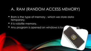 memory and its types primary memory secondar y memory RAM and ROM HARD ...