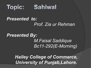 Presented to:
Prof. Zia ur Rehman
Presented By:
M.Faisal Saddique
Bc11-292(E-Morning)
Hailey College of Commerce,
University of Punjab,Lahore.

 