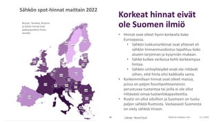 Korkeat hinnat eivät
ole Suomen ilmiö
11.1.2023
Tekijä tai esityksen nimi
32 Lähde: Nord Pool
• Hinnat ovat olleet hyvin k...