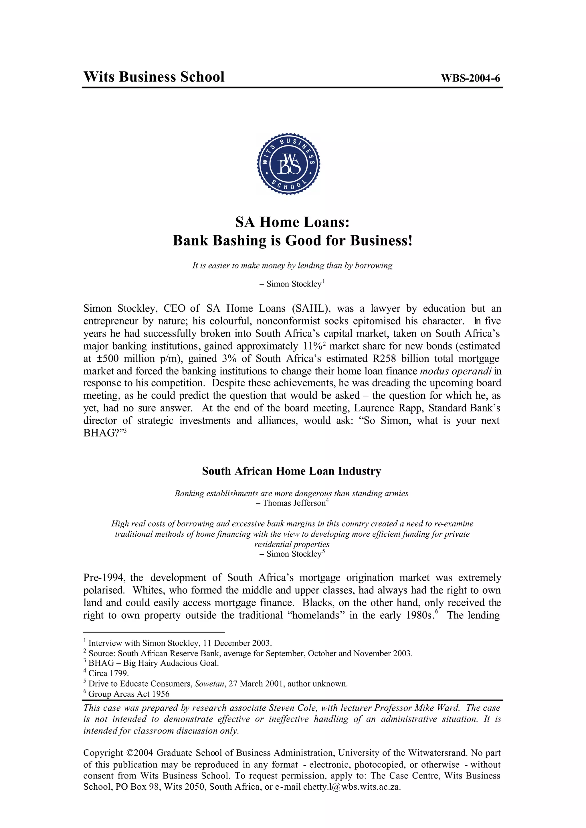 South African Home Loans Case Study