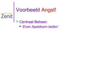 Voorbeeld Angst!


Centraal Beheer:
 ‘Even

Apeldoorn bellen’

 