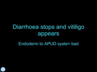 Diarrhoea stops and vitiligo appears Endoderm to APUD syste= bad 