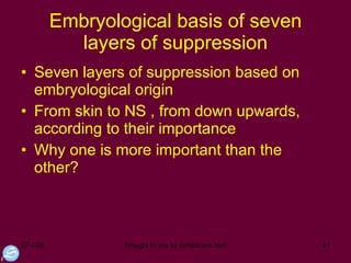 Embryological basis of seven layers of suppression Seven layers of suppression based on embryological origin From skin to NS , from down upwards, according to their importance Why one is more important than the other? 