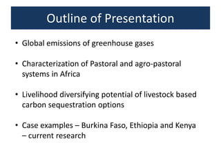 Livelihood diversifying potential of livestock based carbon sequestration options in pastoral and agro pastoral systems in Africa