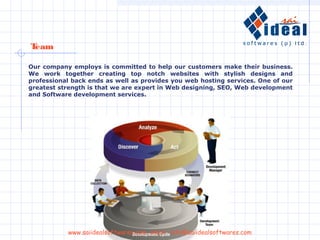 Our company employs is committed to help our customers make their business.
We work together creating top notch websites with stylish designs and
professional back ends as well as provides you web hosting services. One of our
greatest strength is that we are expert in Web designing, SEO, Web development
and Software development services.
Team
www.saiidealsoftwares.com, email : info@saiidealsoftwares.com
 