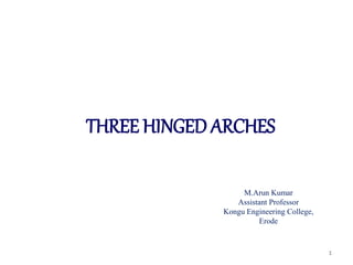 THREE HINGED ARCHES
1
M.Arun Kumar
Assistant Professor
Kongu Engineering College,
Erode
 