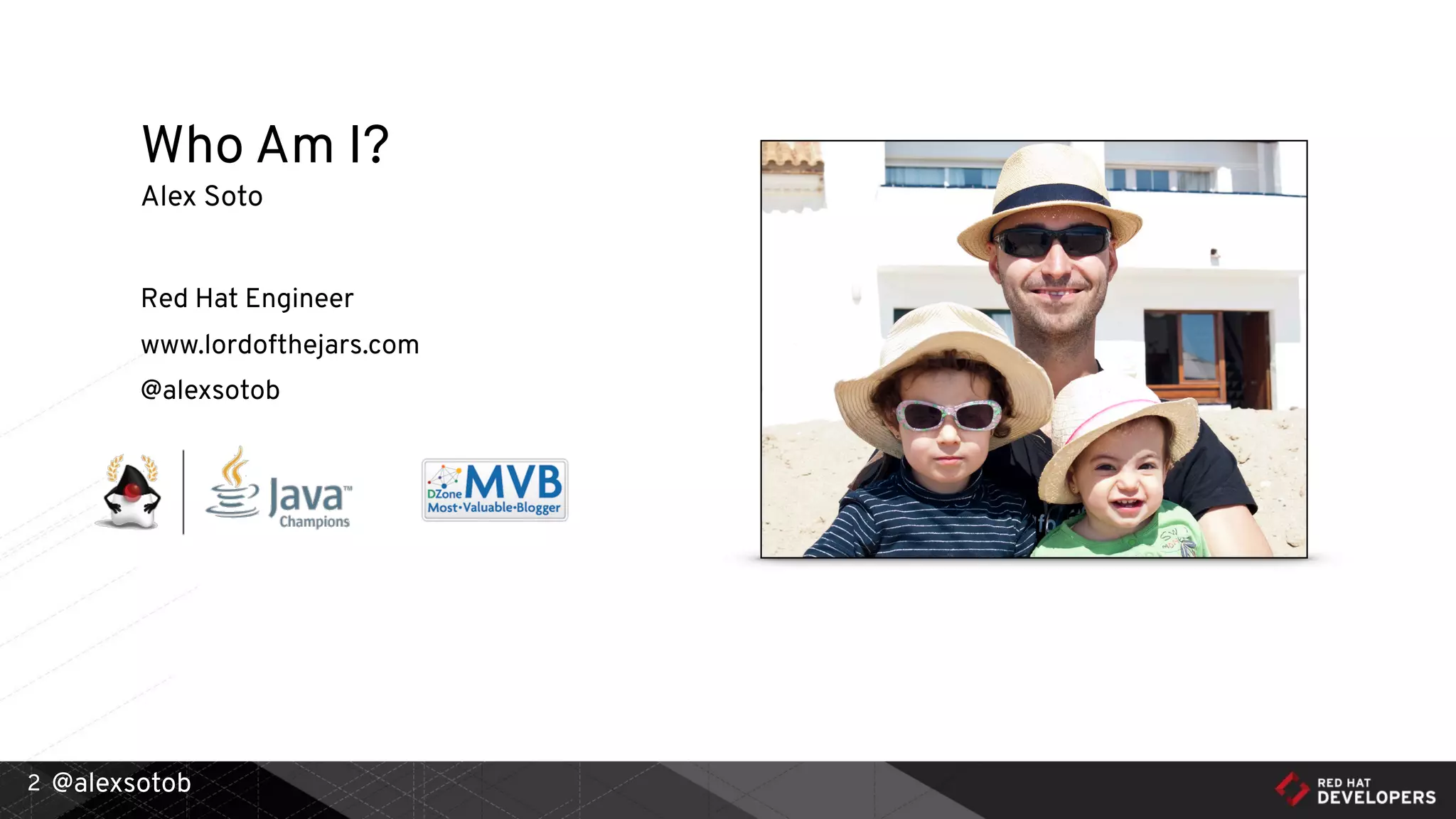 @alexsotob2
Alex Soto
Red Hat Engineer
www.lordofthejars.com
@alexsotob
Who Am I?
 