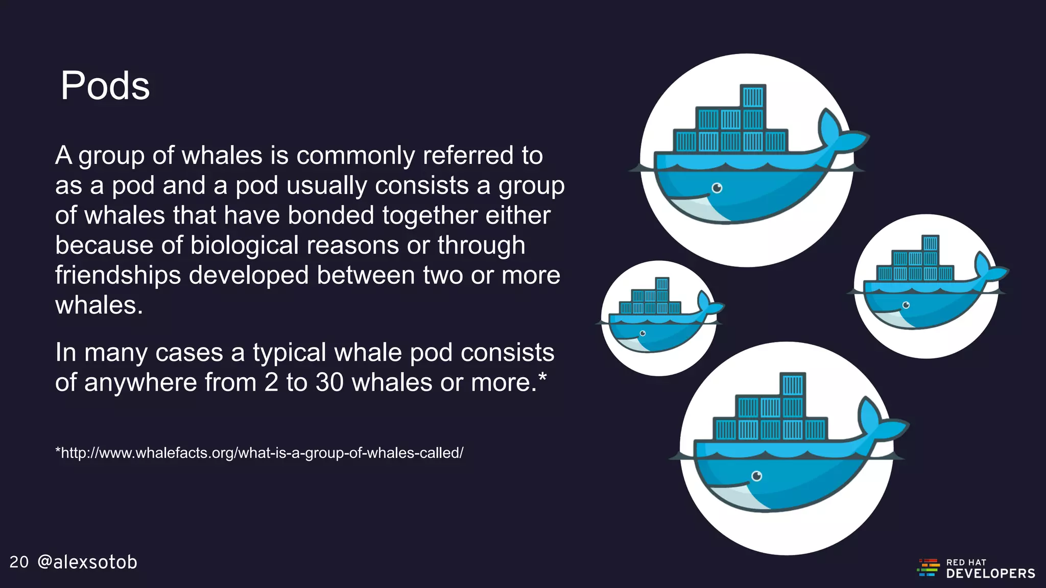 @alexsotob20
Pods
A group of whales is commonly referred to
as a pod and a pod usually consists a group
of whales that have bonded together either
because of biological reasons or through
friendships developed between two or more
whales.
In many cases a typical whale pod consists
of anywhere from 2 to 30 whales or more.*
*http://www.whalefacts.org/what-is-a-group-of-whales-called/
 