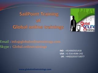 Email : info@globalonlinetrainings.com
Skype : Global.onlinetrainings
IND : +914060501418
USA : +1-516-8586-242
UK : +44(0)2033710077
www.globalonlinetrainings.com
 