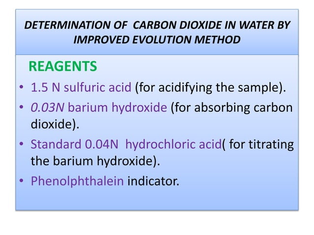 determination of carbon dioxide in water | PPTX | Chemistry | Science