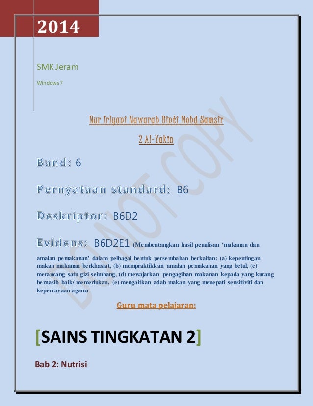 Sains T2  BAB 2 "Nutrisi"