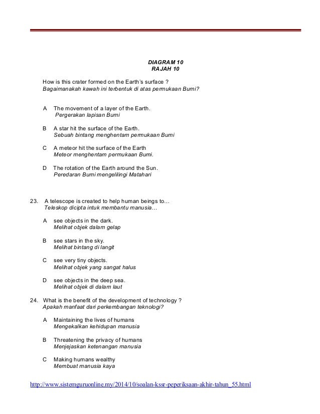 Soalan Ujian Sains Tahun 4 KSSR Soalan Ujian Sains Tahun 4 KSSR