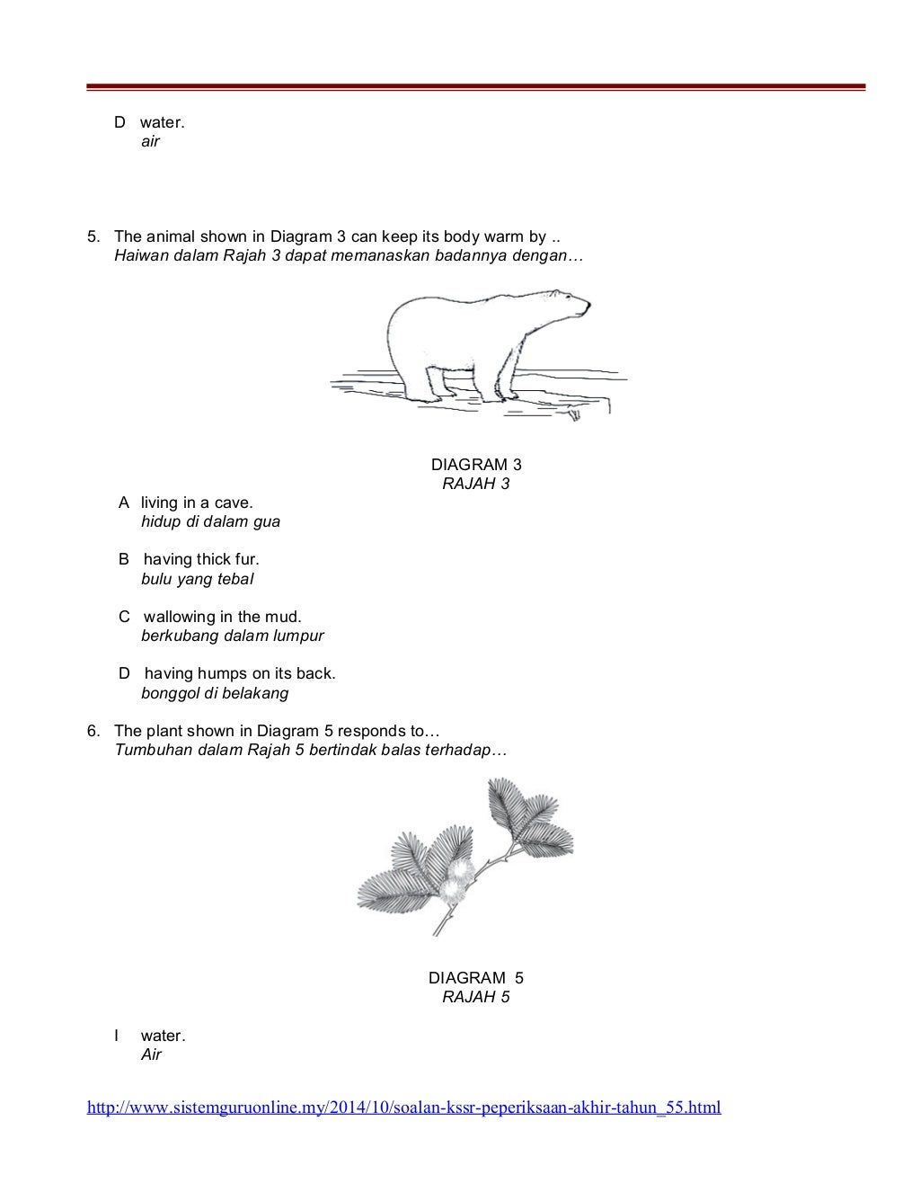 Soalan Ujian Sains Tahun 4 KSSR