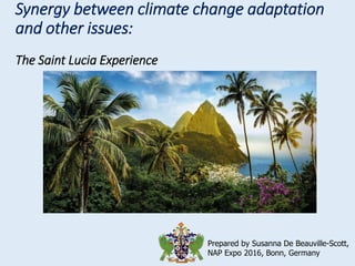 Synergy between climate change adaptation
and other issues:
The Saint Lucia Experience
Prepared by Susanna De Beauville-Scott,
NAP Expo 2016, Bonn, Germany
 