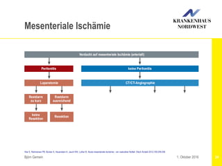Klar E, Rahmanian PB, Bücker A, Hauenstein K, Jauch KW, Luther B: Akute mesenteriale Ischämie – ein vaskulärer Notfall. Dtsch Ärztebl 2012;109:249-256
Björn Gemein 241. Oktober 2016
Mesenteriale Ischämie
 