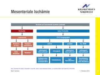 Klar E, Rahmanian PB, Bücker A, Hauenstein K, Jauch KW, Luther B: Akute mesenteriale Ischämie – ein vaskulärer Notfall. Dtsch Ärztebl 2012;109:249-256
Björn Gemein 341. Oktober 2016
Mesenteriale Ischämie
 