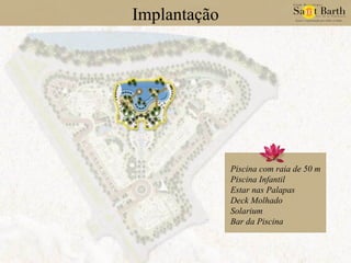 Implantação Piscina com raia de 50 m Piscina Infantil Estar nas Palapas Deck Molhado Solarium Bar da Piscina 