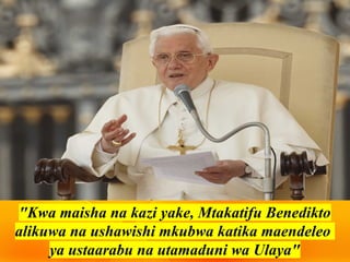 "Kwa maisha na kazi yake, Mtakatifu Benedikto
alikuwa na ushawishi mkubwa katika maendeleo
ya ustaarabu na utamaduni wa Ulaya"
 