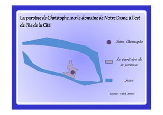 LaparoissedeLaparoissede Christophe,Christophe,surle domainede NotreDame,à l’estsurle domainede NotreDame,à l’est
de l’îlede la Citéde l’îlede la Cité
Saint Christophe
Le territoire de
la paroisse
Seine
Source : Abbé Lebeuf
 