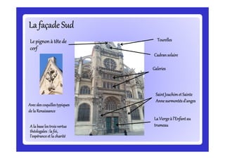 La façade SudLa façade SudLa façade SudLa façade SudLa façade SudLa façade SudLa façade SudLa façade Sud
Le pignonà tête deLe pignonà tête deLe pignonà tête deLe pignonà tête de
cerfcerfcerfcerf
GaleriesGaleriesGaleriesGaleries
CadransolaireCadransolaireCadransolaireCadransolaire
TourellesTourellesTourellesTourelles
LaViergeà l’EnfantauLaViergeà l’EnfantauLaViergeà l’EnfantauLaViergeà l’Enfantau
trumeautrumeautrumeautrumeau
SaintJoachimetSainteSaintJoachimetSainteSaintJoachimetSainteSaintJoachimetSainte
Annesurmontésd’angesAnnesurmontésd’angesAnnesurmontésd’angesAnnesurmontésd’anges
A la baseles troisvertusA la baseles troisvertusA la baseles troisvertusA la baseles troisvertus
théologales: la foi,théologales: la foi,théologales: la foi,théologales: la foi,
l’espéranceet la charitél’espéranceet la charitél’espéranceet la charitél’espéranceet la charité
AvecdescoquillestypiquesAvecdescoquillestypiquesAvecdescoquillestypiquesAvecdescoquillestypiques
de la Renaissancede la Renaissancede la Renaissancede la Renaissance
 