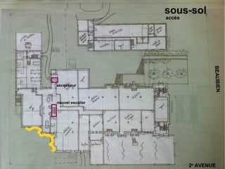 sous-sol
                  accès




                                  BEAUBIEN
ascenseur



nouvel escalier




                          2e AVENUE
 