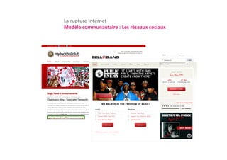 La rupture Internet
Modèle communautaire : Les réseaux sociaux
M dèl               i  L é            i
 