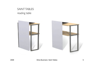 SAINT TABLES
       reading table




2008                    Elina Busmane Saint Tables   5
 