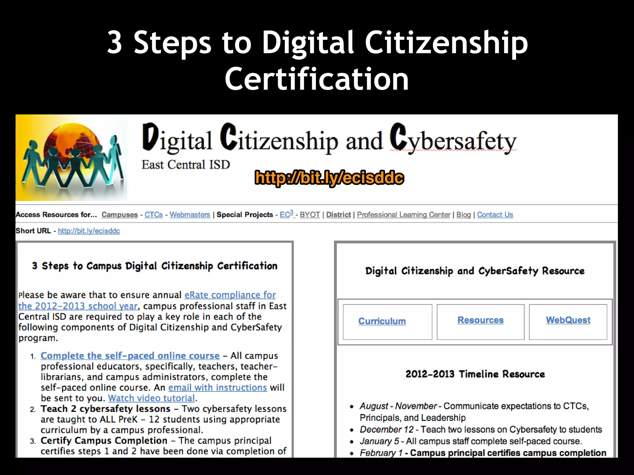 3 Steps to Digital Citizenship
        Certification

          http://bit.ly/ecisddc
 