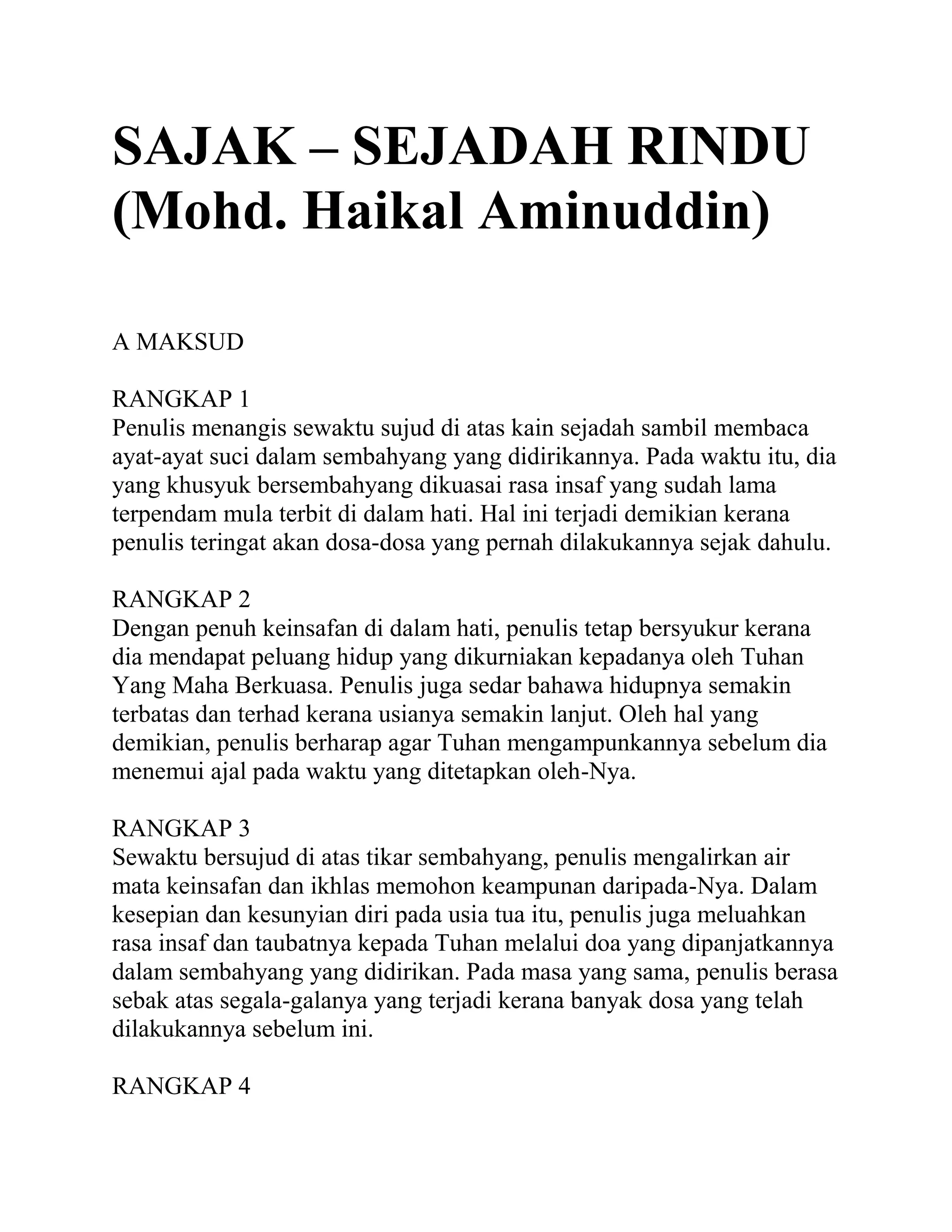 Maksud Rindu Sajak sejadah rindu | PDF