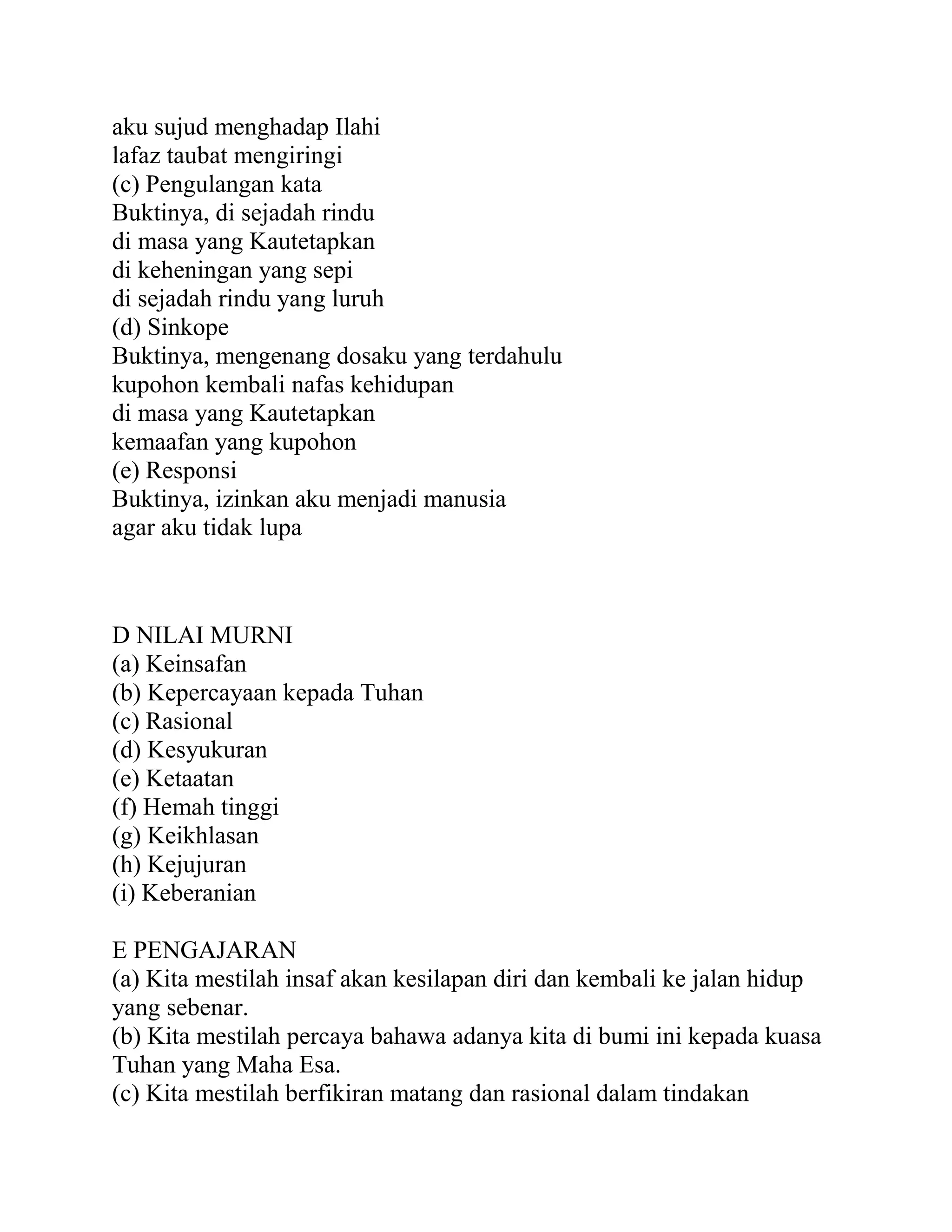 Sejadah Rindu Sajak sejadah rindu | PDF
