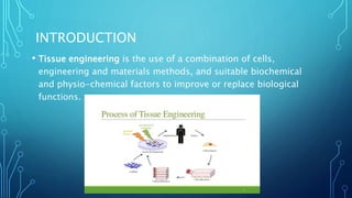 INTRODUCTION
• Tissue engineering is the use of a combination of cells,
engineering and materials methods, and suitable biochemical
and physio-chemical factors to improve or replace biological
functions.
 