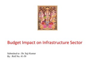 Budget Impact on Infrastructure Sector

Submitted to : Dr. Saji Kumar
By : Roll No. 41-50
 