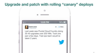 21
Upgrade and patch with rolling “canary” deploys
 