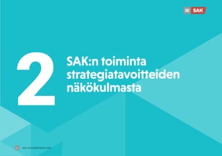 2
SAK:n toiminta
strategiatavoitteiden
näkökulmasta
SAK VUOSIKERTOMUS 2022
10
 