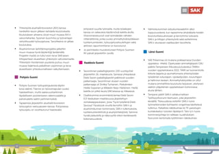 43
ƒ Yhteistyötä aluehallintoviraston (AVI) kanssa
heräteltiin tauon jälkeen kahdella koulutuksella.
Koulutuksien aiheena olivat muun muassa AVI:n
valvontahanke, fyysinen kuormitus ja työnantajan
velvollisuudet työsuojelussa. Tavoitteena on jatkaa
koulutuksia.
ƒ Aluetoiminnan kehittämisprojektia jatkettiin
muun muassa hyviä käytäntöjä keräämällä.
Projektin myötä on tullut esiin tarve SAK:laisen
liittoperheen alueellisen yhteistyön vahvistamiselle.
Yhteistyön tiivistämisen puolesta puhuu muun
muassa lisääntyvä paikallinen sopiminen ja tarve
alueelliseen yhteiskunnalliseen vaikuttamiseen.
Pohjois-Suomi
ƒ Pohjois-Suomen työlupalinjauksista käytiin
kova vääntö. Tilanne on työvoimapulan vuoksi
haasteellinen, mutta saatavuusharkinnan
täydelliseen poistamiseen rakennusalalta ja
palvelualalta saatiin pehmennyksiä.
ƒ Tapaamisia järjestettiin aluehallintoviraston
työsuojelun vastuualueen kanssa. Pohjoisessa
työsuojelu on osoittautunut haastavaksi
erityisesti suurilla työmailla, mutta työaikojen
kanssa on vaikeuksia käytännössä kaikilla aloilla.
Viranomaisresurssit ovat työmäärään nähden
riittämättömiä, jonka vuoksi ammattiyhdistysliikkeen
luottamusmiesten, työsuojeluvaltuutettujen sekä
aktiivien raportointitarve on korostunut.
ƒ Jo perinteeksi muodostuneet Pohjois-Suomen
AY-päivät järjestettiin Levillä.
Kaakkois-Suomi
ƒ Savonlinnan paikallisjärjestön 100-vuotisjuhlat
järjestettiin 26. maaliskuuta. Samassa yhteydessä
Etelä-Savon paikallisjärjestöt palkitsivat vuoden
palkansaajia. Savonlinnan alueen vuoden
palkansaaja oli Sinikka Turtiainen, Pieksämäen
Heikki Sopanen ja Mikkelin Keijo Härkönen. Heillä
kaikilla on pitkä tausta SAK:laisessa ay-liikkeessä.
ƒ Osallistuimme ensimmäistä kertaa Etelä-Savon
ELY-keskuksen maaliskuussa järjestettyyn
somekaappaukseen, jossa ”hyvä työelämä Etelä-
Savossa” Facebook-sivuilla kerrottiin SAK:n ja
aluetoimikunnan toiminnasta, SAK:n tutkimuksista,
luottamushenkilöistä ja aluetyöntekijöistä. Saimme
hyvää palautetta ja näkyvyyttä viikon kestäneestä
kokonaisuudesta.
ƒ Valmistautuminen eduskuntavaaleihin alkoi
loppuvuodesta, kun tapasimme ehdokkaita heidän
koulutustilaisuuksissaan ja kerroimme tulevasta
SAK:n ja liittojen yhteistyöstä sekä esittelimme
SAK:n seuraavan vaalikauden tavoitteita.
Länsi-Suomi
ƒ SAK Pirkanmaa oli mukana pokkaamassa Vuoden
oppilaitos -titteliä. Opetusalan ammattijärjestö OAJ
palkitsi Tampereen Aikuiskoulutuskeskus TAKKin
vuoden oppilaitoksena 2022. TAKK sai tuomaristolta
kiitosta laajasta ja saumattomasta yhteistyöstään
työelämän edustajien, opiskelijoiden, kouluttajien
ja hallinnon kesken. Ammattiyhdistysliike on ollut
mukana ammatillista koulutusta tarjoavan, yksityisen
säätiön ylläpitämän oppilaitoksen toiminnassa
alusta lähtien.
ƒ Tampere päätti SAK:n valtakunnallisen
Työllisyysfoorumi-kiertueen, joka järjestettiin
keväällä. Tilaisuudessa esiteltiin SAK:n tuore
työmarkkinoiden kohtaanto-ongelmaa käsittelevä
tutkimus. Paikallista näkökulmaa toi TE-palvelujen
kuntakokeilun tulosten läpikäynti. Tatsi ry:n tuore
toiminnanjohtaja toi raikkaan tuulahduksen
foorumiin kertomalla työttömien näkökulman.
 