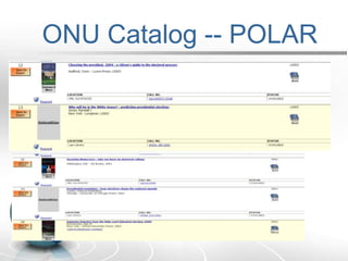 ONU Catalog -- POLARwww.onu.edu/library