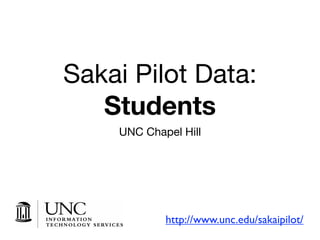 Sakai Pilot Data:
   Students
    UNC Chapel Hill




            http://www.unc.edu/sakaipilot/
 