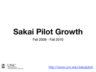 Sakai Pilot Growth
     Fall 2008 - Fall 2010




               http://www.unc.edu/sakaipilot/
 