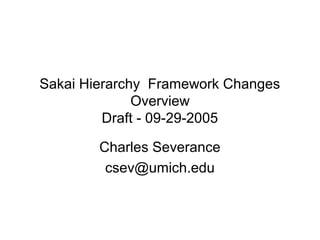 Sakai Hierarchy Framework Changes
Overview
Draft - 09-29-2005
Charles Severance
csev@umich.edu
 