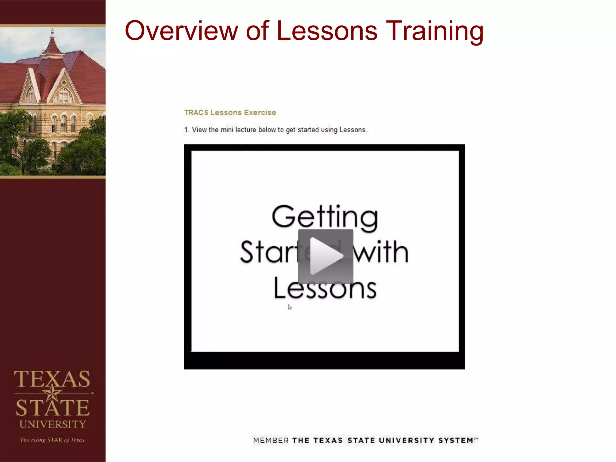 Overview of Lessons Training
 