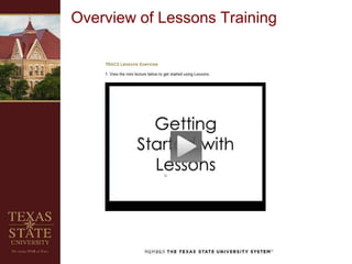 Overview of Lessons Training
 