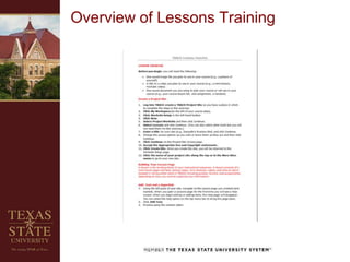Overview of Lessons Training
 