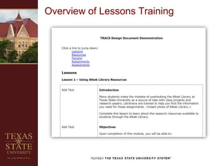 Overview of Lessons Training
 