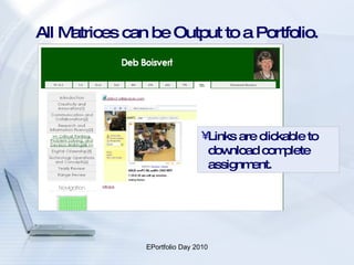 All Matrices can be Output to a Portfolio.  Links are clickable to download complete assignment.  