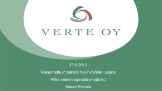 13.6.2013
Rakennettuympäristö hyvinvoinnin tukena
Pitkäniemen sairaalaympäristö
Sakari Ermala
 