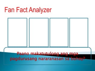 Fan Fact Analyzer
Paano makatutulong ang mga
pagdurusang nararanasan sa buhay?
 