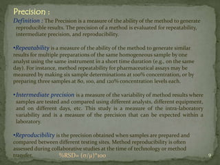 Precision :
Definition : The Precision is a measure of the ability of the method to generate
reproducible results. The pre...