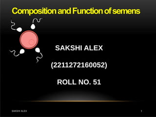 SAKSHI ALEX
(2211272160052)
ROLL NO. 51
CompositionandFunctionofsemens
1
SAKSHI ALEX
 