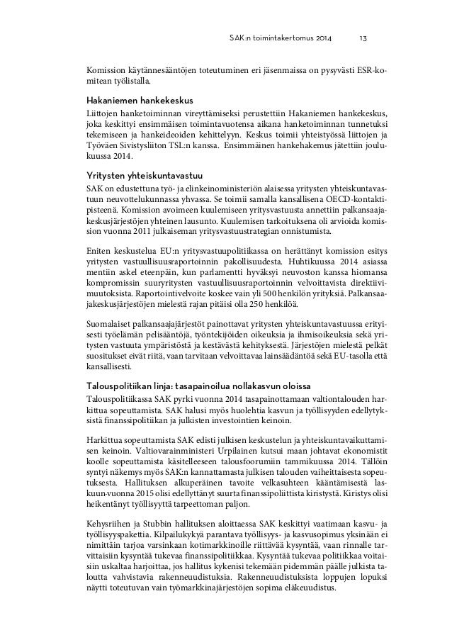 Työympäristön toiminta politiikan lausunnossa