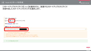 Node-REDサーバの作成
54
3.NICではネットワークに関する設定を指定します。
今回はすべてデフォルトの値を使用しますので変更は不要です。
選択/入力 任意
選択/入力 必須
 